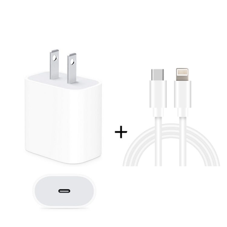 شاحن سفر 2 في 1 بواجهة USB-C / Type-C منفردة بقوة 20 واط + مجموعة كابل بيانات شحن سريع 3A PD3.0 USB-C / Type-C إلى 8 دبابيس، طول الكابل: 1 متر، قابس الولايات المتحدة، 20 واط 1 متر