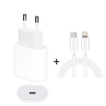 شاحن سفر 2 في 1 بواجهة USB-C / Type-C منفردة بقوة 20 واط + مجموعة كابل بيانات شحن سريع 3A PD3.0 USB-C / Type-C إلى 8 دبابيس، طول الكابل: 2 متر، قابس الاتحاد الأوروبي، 20 واط 2 متر