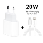 شاحن سفر 2 في 1 بواجهة USB-C / Type-C منفردة بقوة 20 واط + مجموعة كابل بيانات شحن سريع 3A PD3.0 USB-C / Type-C إلى 8 دبابيس، طول الكابل: 2 متر، قابس الاتحاد الأوروبي، 20 واط 2 متر