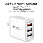 شاحن سريع عالمي SDC-30W بقوة 30 واط مع منفذ USB QC 3.0 + منفذي USB 2.0 بتيار 2.4 أمبير للهواتف المحمولة والأجهزة اللوحية وأجهزة الكمبيوتر، قابس الولايات المتحدة