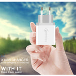 شاحن سريع عالمي SDC-30W بقوة 30 واط مع منفذ USB QC 3.0 + منفذي USB 2.0 بتيار 2.4 أمبير للهواتف المحمولة والأجهزة اللوحية وأجهزة الكمبيوتر، قابس الاتحاد الأوروبي