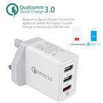 شاحن سريع عالمي SDC-30W بقوة 30 واط مع منفذ USB QC 3.0 + منفذي USB 2.0 بتيار 2.4 أمبير للهواتف المحمولة والأجهزة اللوحية وأجهزة الكمبيوتر، قابس المملكة المتحدة