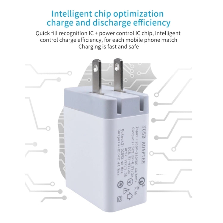 كابل بيانات 2 في 1 USB إلى USB-C / Type-C + شاحن سريع عالمي 30 واط QC 3.0 USB + منفذي USB 2.0 بتيار 2.4 أمبير لهواتف المحمول والأجهزة اللوحية وأجهزة الكمبيوتر، مجموعة شاحن سفر، قابس أمريكي، مع كابل USB-C / Type-C، قابس أمريكي