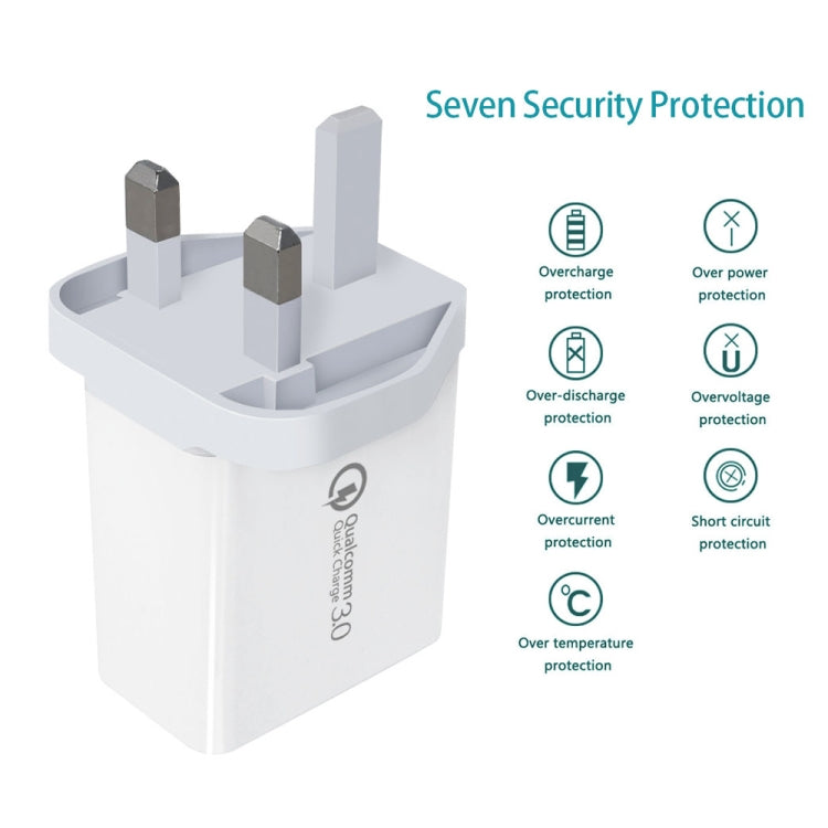 كابل بيانات 2 في 1 USB إلى USB-C / Type-C + شاحن سريع عالمي 30 واط QC 3.0 USB + منفذي USB 2.0 بتيار 2.4 أمبير لهواتف المحمول والأجهزة اللوحية وأجهزة الكمبيوتر، مجموعة شاحن سفر، قابس بريطاني، مع كابل USB-C / Type-C، قابس بريطاني