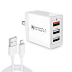 مجموعة شاحن سريع عالمي للسفر SDC-30W 2 في 1، كابل بيانات USB إلى 8 بن + شاحن USB بقوة 30 واط QC 3.0 + منفذي USB 2.0 بتيار 2.4 أمبير، قابس أمريكي، مع كابل 8 بن