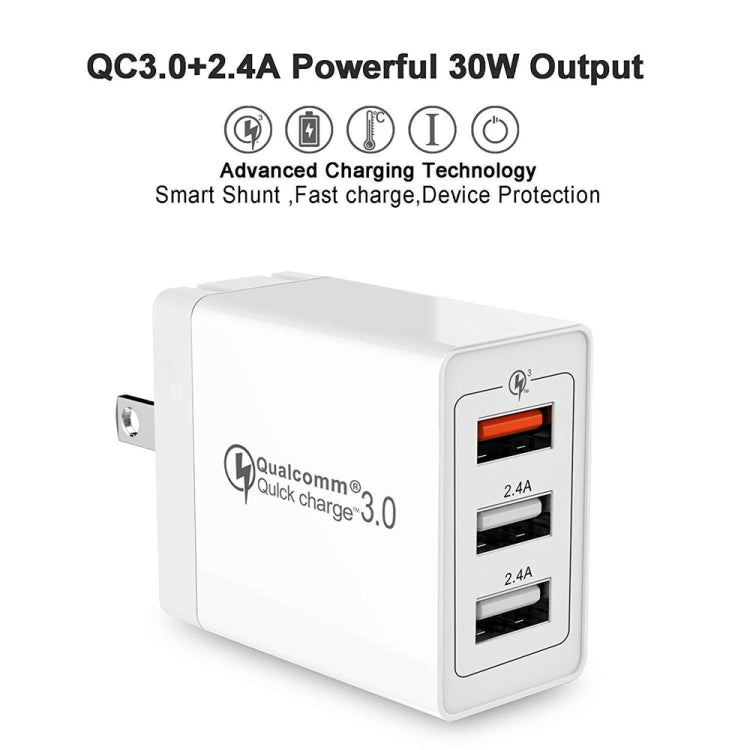 مجموعة شاحن سريع عالمي للسفر SDC-30W 2 في 1، كابل بيانات USB إلى 8 بن + شاحن USB بقوة 30 واط QC 3.0 + منفذي USB 2.0 بتيار 2.4 أمبير، قابس أمريكي، مع كابل 8 بن