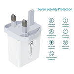 كابل بيانات USB 2 في 1 إلى 8 بن SDC-30W + شاحن سريع 30 واط QC 3.0 USB + منفذي USB 2.0 مزدوجين 2.4A لشحن الهاتف المحمول والتابلت والكمبيوتر المحمول، شاحن سريع عالمي للسفر، قابس المملكة المتحدة، مع كابل 8 بن، قابس المملكة المتحدة