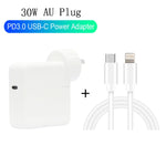 مجموعة شاحن سفر PD3.0 30 واط USB-C / Type-C مع قدم قابلة للفصل + كابل بيانات شحن سريع PD3.0 3 أمبير USB-C / Type-C إلى 8 Pin، طول الكابل: 1 متر، قابس AU، 1 متر