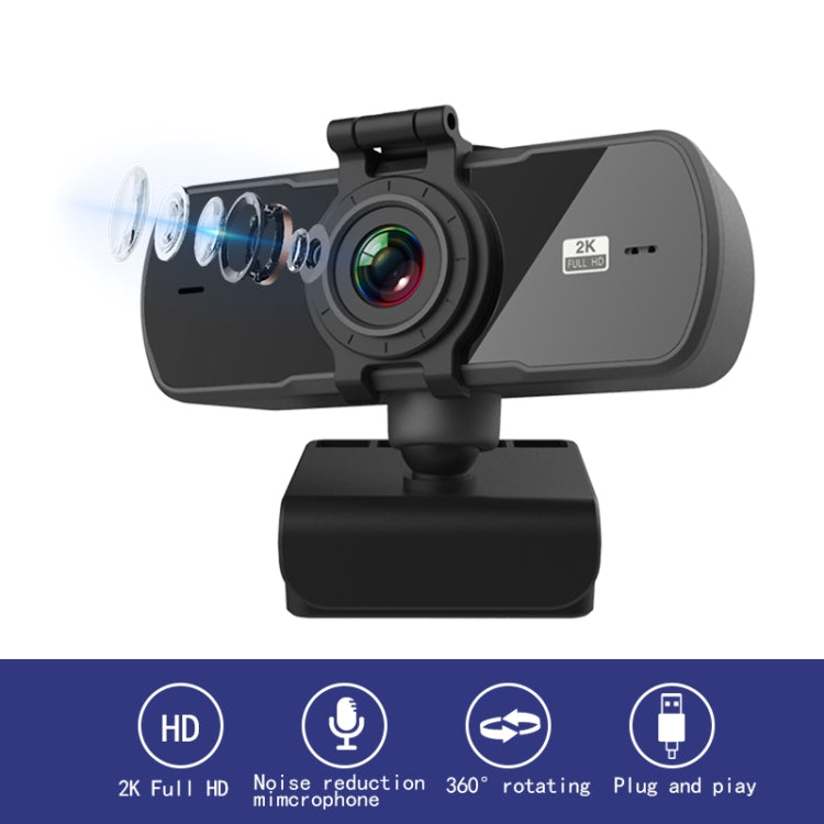 كاميرا ويب C5 بدقة 4 مليون بكسل مع تركيز تلقائي، 2K كامل الدقة، دوران 360 درجة، USB بدون حاجة لتعريف، بث مباشر مع ميكروفون، C5