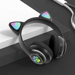 سماعات رأس TN-28 بلوتوث 5.0 بمقبس 3.5 مم اتصال مزدوج RGB بأذن قطة وباس ستيريو مع إلغاء الضوضاء تدعم بطاقة TF مع ميكروفون