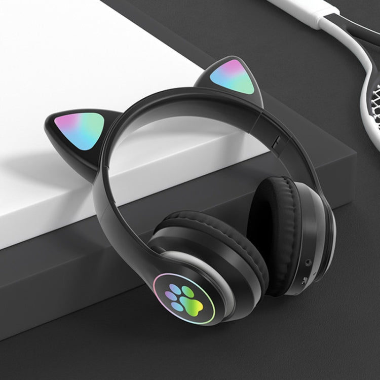 سماعات رأس TN-28 بلوتوث 5.0 بمقبس 3.5 مم اتصال مزدوج RGB بأذن قطة وباس ستيريو مع إلغاء الضوضاء تدعم بطاقة TF مع ميكروفون