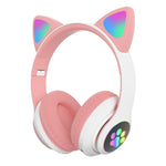 سماعات رأس TN-28 بلوتوث 5.0 بمقبس 3.5 مم اتصال مزدوج RGB بأذن قطة وباس ستيريو مع إلغاء الضوضاء تدعم بطاقة TF مع ميكروفون