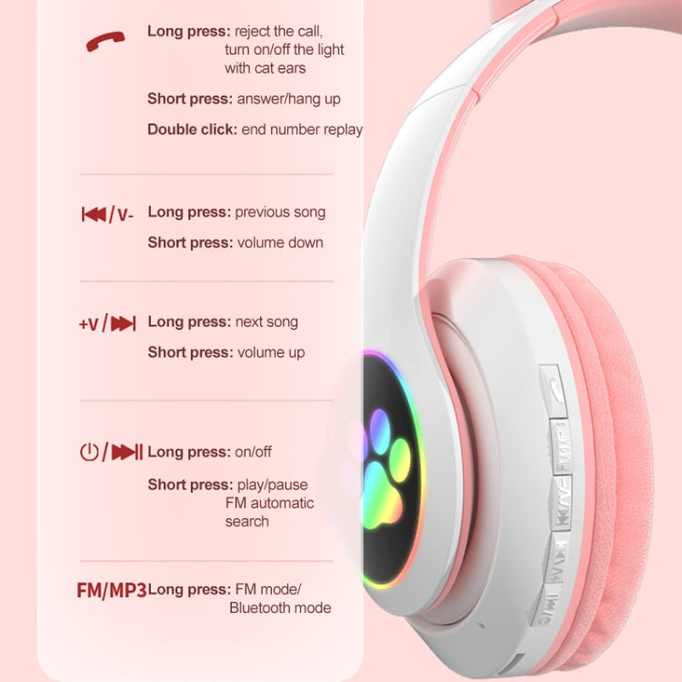 سماعات رأس TN-28 بلوتوث 5.0 بمقبس 3.5 مم اتصال مزدوج RGB بأذن قطة وباس ستيريو مع إلغاء الضوضاء تدعم بطاقة TF مع ميكروفون