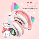 سماعات رأس TN-28 بلوتوث 5.0 بمقبس 3.5 مم اتصال مزدوج RGB بأذن قطة وباس ستيريو مع إلغاء الضوضاء تدعم بطاقة TF مع ميكروفون