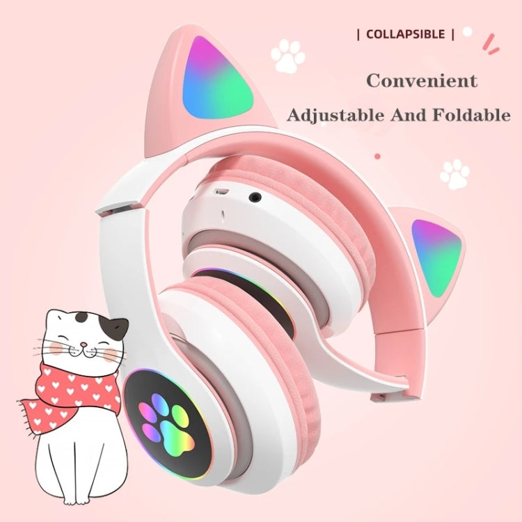 سماعات رأس TN-28 بلوتوث 5.0 بمقبس 3.5 مم اتصال مزدوج RGB بأذن قطة وباس ستيريو مع إلغاء الضوضاء تدعم بطاقة TF مع ميكروفون