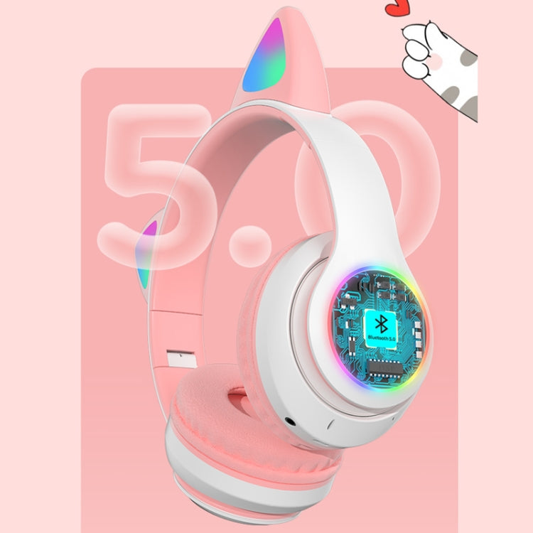 سماعات رأس TN-28 بلوتوث 5.0 بمقبس 3.5 مم اتصال مزدوج RGB بأذن قطة وباس ستيريو مع إلغاء الضوضاء تدعم بطاقة TF مع ميكروفون