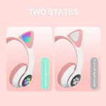 سماعات رأس TN-28 بلوتوث 5.0 بمقبس 3.5 مم اتصال مزدوج RGB بأذن قطة وباس ستيريو مع إلغاء الضوضاء تدعم بطاقة TF مع ميكروفون
