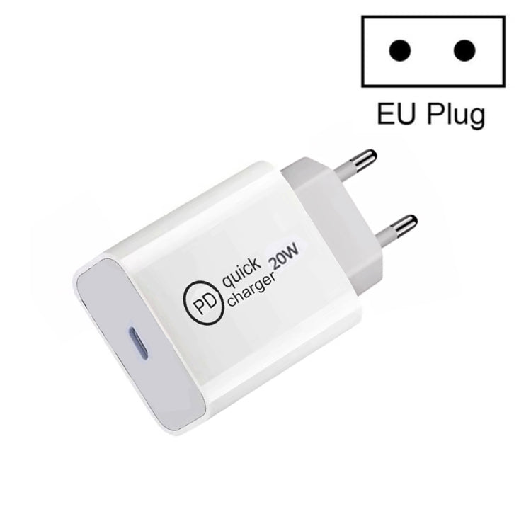 شاحن سفر SDC-20W PD بقدرة 20 واط بمنفذ USB-C / Type-C واحد، قابس الاتحاد الأوروبي، قابس الولايات المتحدة، قابس المملكة المتحدة