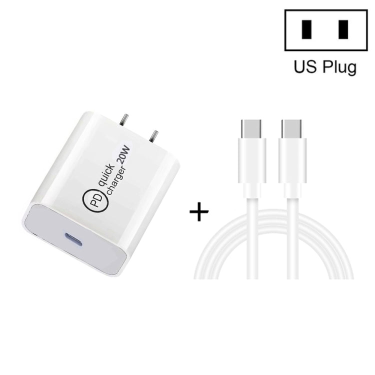 شاحن سفر 2 في 1 SDC-20W PD بقدرة 20 واط USB-C / Type-C + كابل بيانات شحن سريع PD 3.0 3A USB-C / Type-C إلى USB-C / Type-C بطول 1 متر، قابس الولايات المتحدة، قابس الاتحاد الأوروبي، قابس المملكة المتحدة