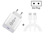 شاحن سفر 2 في 1 SDC-20W PD بقدرة 20 واط USB-C / Type-C + كابل بيانات شحن سريع PD 3.0 3A USB-C / Type-C إلى USB-C / Type-C بطول 1 متر، قابس الولايات المتحدة، قابس الاتحاد الأوروبي، قابس المملكة المتحدة