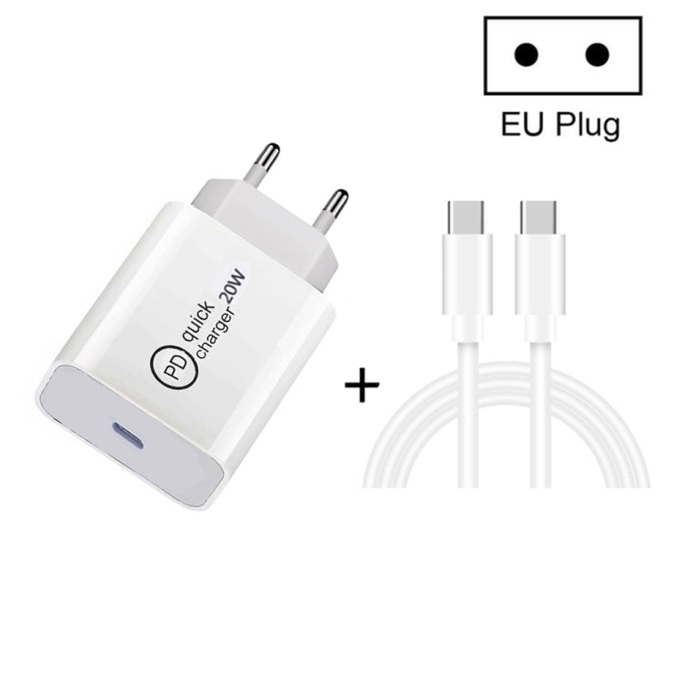 شاحن سفر 2 في 1 SDC-20W PD بقدرة 20 واط USB-C / Type-C + كابل بيانات شحن سريع PD 3.0 3A USB-C / Type-C إلى USB-C / Type-C بطول 1 متر، قابس الولايات المتحدة، قابس الاتحاد الأوروبي، قابس المملكة المتحدة