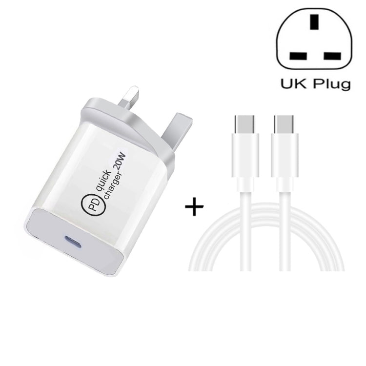 شاحن سفر 2 في 1 SDC-20W PD بقدرة 20 واط USB-C / Type-C + كابل بيانات شحن سريع PD 3.0 3A USB-C / Type-C إلى USB-C / Type-C بطول 1 متر، قابس الولايات المتحدة، قابس الاتحاد الأوروبي، قابس المملكة المتحدة