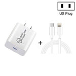 شاحن سفر 2 في 1 SDC-20W PD 20W USB-C / Type-C + مجموعة كابل بيانات شحن سريع 3A PD3.0 USB-C / Type-C إلى 8 دبوس، طول الكابل: 1م، قابس أمريكي، قابس أوروبي، قابس بريطاني