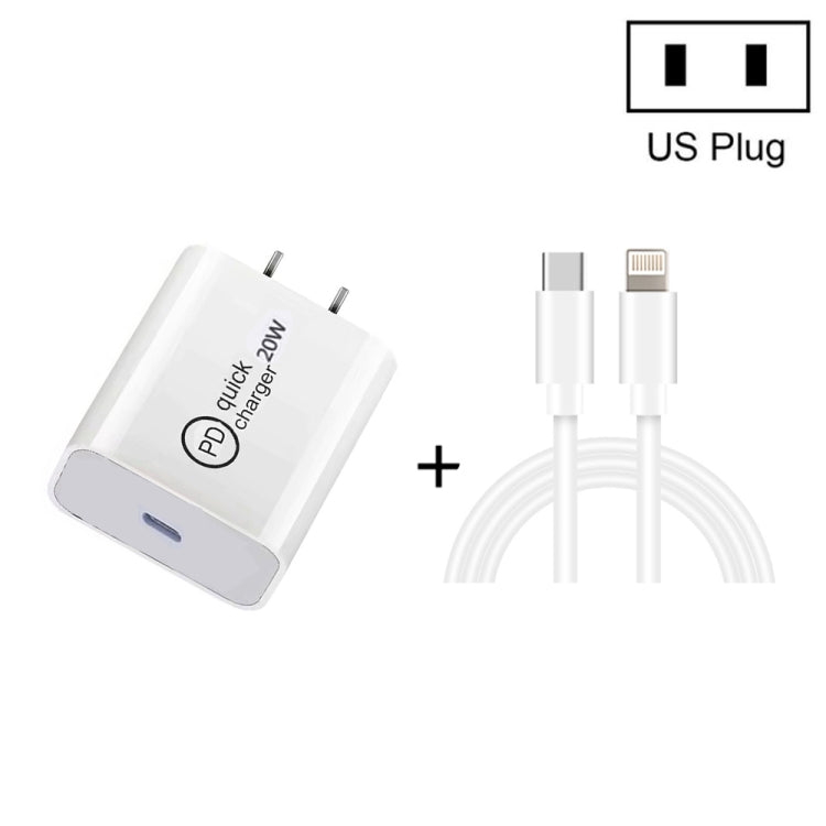 شاحن سفر 2 في 1 SDC-20W PD 20W USB-C / Type-C + مجموعة كابل بيانات شحن سريع 3A PD3.0 USB-C / Type-C إلى 8 دبوس، طول الكابل: 1م، قابس أمريكي، قابس أوروبي، قابس بريطاني