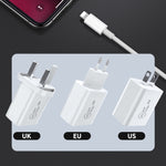 شاحن سفر 2 في 1 SDC-20W PD 20W USB-C / Type-C + مجموعة كابل بيانات شحن سريع 3A PD3.0 USB-C / Type-C إلى 8 دبوس، طول الكابل: 1م، قابس أمريكي، قابس أوروبي، قابس بريطاني