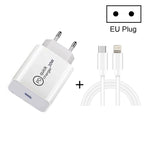 شاحن سفر 2 في 1 SDC-20W PD 20W USB-C / Type-C + مجموعة كابل بيانات شحن سريع 3A PD3.0 USB-C / Type-C إلى 8 دبوس، طول الكابل: 1م، قابس أمريكي، قابس أوروبي، قابس بريطاني