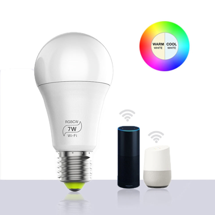 مصباح ذكي LED بقوة 7 واط E27 RGBCW مع واي فاي، إضاءة ذكية لاسلكية لأتمتة المنزل