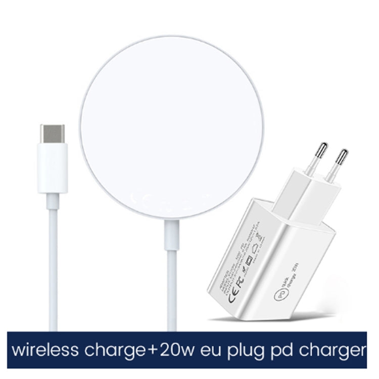 XJ-31 مجموعة شاحن لاسلكي مغناطيسي 2 في 1 بقدرة 15W + شاحن سفر PD 20W USB-C / Type-C لسلسلة iPhone 12، قابس الاتحاد الأوروبي، قابس الولايات المتحدة، قابس المملكة المتحدة