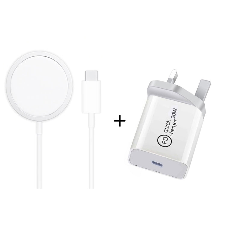 XJ-31 مجموعة شاحن لاسلكي مغناطيسي 2 في 1 بقدرة 15W + شاحن سفر PD 20W USB-C / Type-C لسلسلة iPhone 12، قابس الاتحاد الأوروبي، قابس الولايات المتحدة، قابس المملكة المتحدة