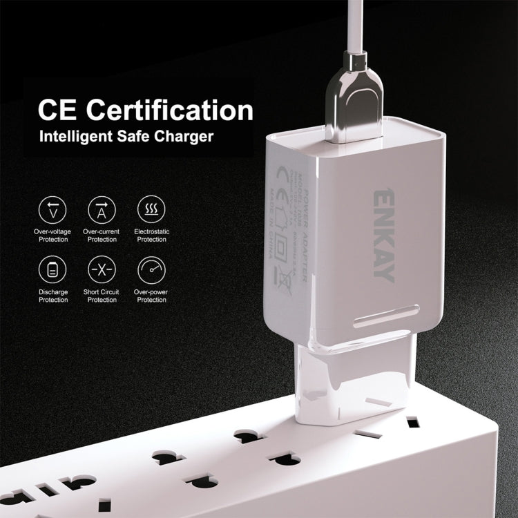 ENKAY Hat-Prince T006-1 محول شحن سريع USB QC 3.0 بقوة 18 واط للسفر، قابس أوروبي