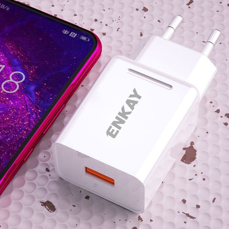 ENKAY Hat-Prince T006-1 محول شحن سريع USB QC 3.0 بقوة 18 واط للسفر، قابس أوروبي