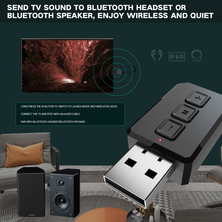 محول صوت USB بلوتوث RT02 يستقبل ويرسل 2 في 1 بلوتوث 5.0 للمكالمات بدون استخدام اليدين ومستقبل بلوتوث للسيارة