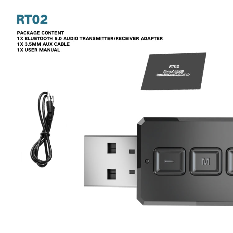 محول صوت USB بلوتوث RT02 يستقبل ويرسل 2 في 1 بلوتوث 5.0 للمكالمات بدون استخدام اليدين ومستقبل بلوتوث للسيارة