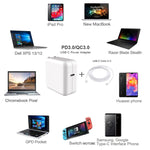 محول لابتوب PD USB-C / Type-C بقوة 96 واط + كابل شحن سريع USB-C / Type-C إلى USB-C / Type-C بطول 2 متر 5A لماك بوك برو، قابس الاتحاد الأوروبي، قابس الولايات المتحدة، قابس المملكة المتحدة