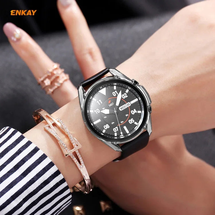 مجموعة 2 في 1 من غطاء TPU شفاف ناعم + واقي شاشة زجاجي مقسى ENKAY Hat-Prince 0.2مم 9H 2.15D بحواف منحنية، لسامسونج جالاكسي ووتش 3 45مم