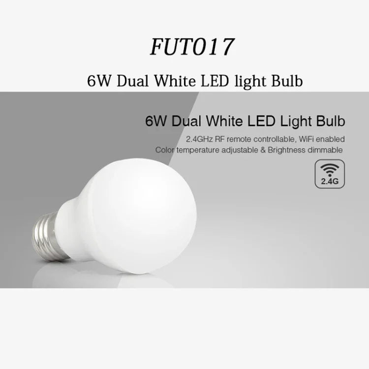 FUT017 لمبة LED مزدوجة بيضاء 6W، تحكم لاسلكي RF 2.4GHz، واي فاي، سطوع قابل للتعديل، قابل للتعتيم