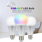FUT012 لمبة LED 9W E27 RGB + CCT، 100V-240V، لون كامل، تحكم عن بعد، لمبة ذكية واي فاي 2.4G لاسلكية