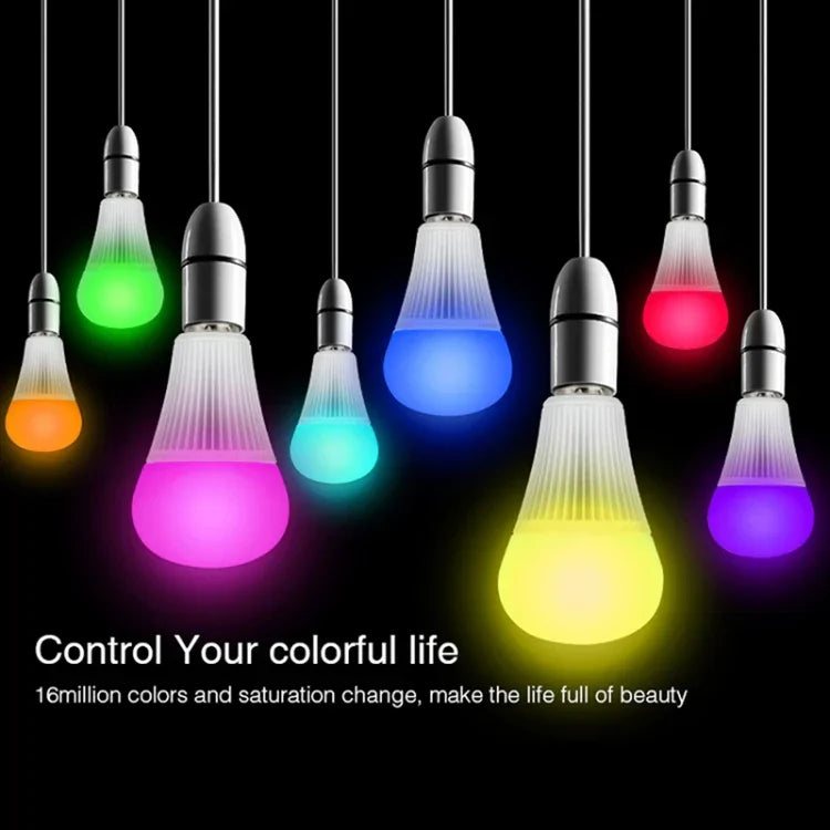 FUT012 لمبة LED 9W E27 RGB + CCT، 100V-240V، لون كامل، تحكم عن بعد، لمبة ذكية واي فاي 2.4G لاسلكية