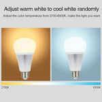 FUT012 لمبة LED 9W E27 RGB + CCT، 100V-240V، لون كامل، تحكم عن بعد، لمبة ذكية واي فاي 2.4G لاسلكية