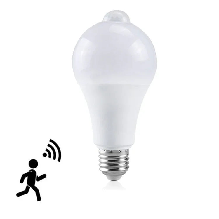 مصباح LED مقاوم للماء مع حساس حركة، حساس بالأشعة تحت الحمراء، لمبة LED E27 ضوء أبيض
