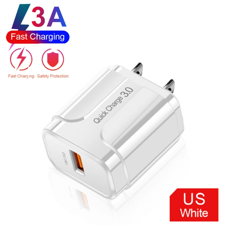 شاحن سفر محمول LZ-023 بقدرة 18 واط QC 3.0 USB + كابل بيانات USB إلى 8 دبابيس بقوة 3 أمبير، قابس الولايات المتحدة، كابل بيانات USB إلى 8 دبابيس، قابس الولايات المتحدة، كابل 8 دبابيس، قابس الولايات المتحدة