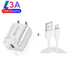 شاحن سفر محمول LZ-023 بقدرة 18 واط QC 3.0 USB + كابل بيانات USB إلى 8 دبابيس بقوة 3 أمبير، قابس الولايات المتحدة، كابل بيانات USB إلى 8 دبابيس، قابس الولايات المتحدة، كابل 8 دبابيس، قابس الولايات المتحدة