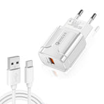 شاحن سفر USB محمول LZ-023 18W QC 3.0 + كابل بيانات USB إلى Type-C 3A، قابس أوروبي، كابل بيانات Type-C، قابس أوروبي