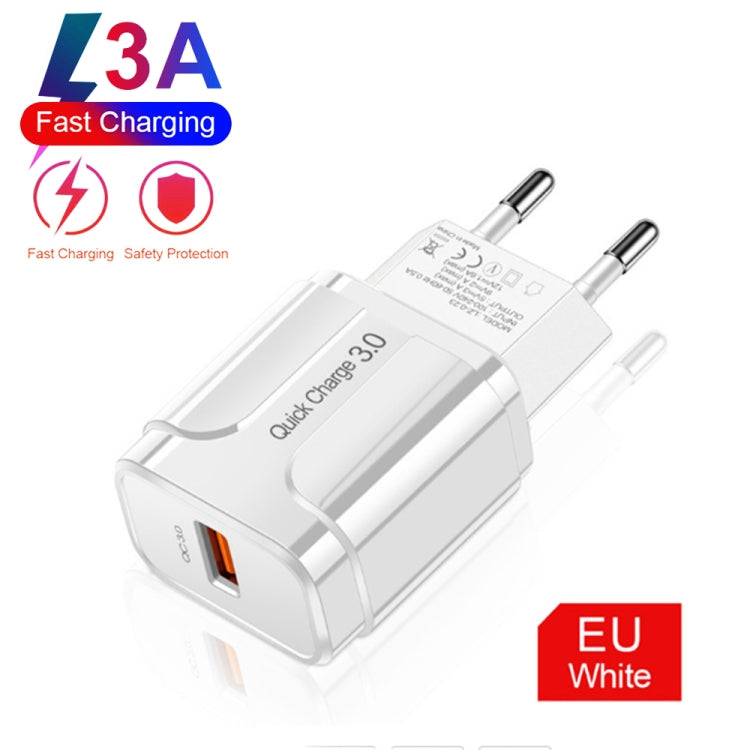 شاحن سفر USB محمول LZ-023 18W QC 3.0 + كابل بيانات USB إلى Type-C 3A، قابس أوروبي، كابل بيانات Type-C، قابس أوروبي
