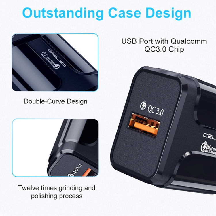 شاحن سفر USB محمول LZ-023 18W QC 3.0 + كابل بيانات USB إلى Type-C 3A، قابس أوروبي، كابل بيانات Type-C، قابس أوروبي