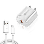 شاحن سفر USB محمول LZ-023 18W QC 3.0 + كابل بيانات USB إلى Micro USB 3A، قابس أمريكي، كابل بيانات Micro USB، قابس أمريكي